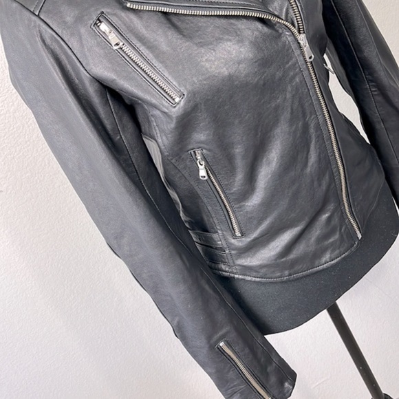 DSTLD Leather Biker Jacket Black with Silver Hardware Straps Moto Short Coat S - Picture 8 of 14